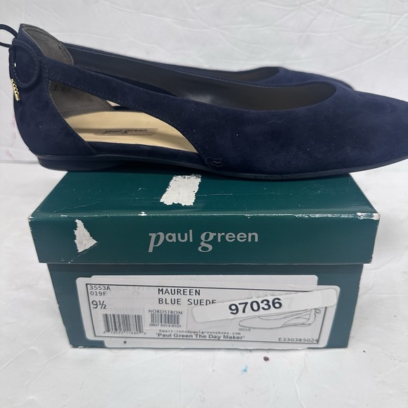 NWT$285 Paul Green US 9.5 / UK 7 Maureen Cutout Ballet Flats Blue Suede Heel Bow - Picture 12 of 15